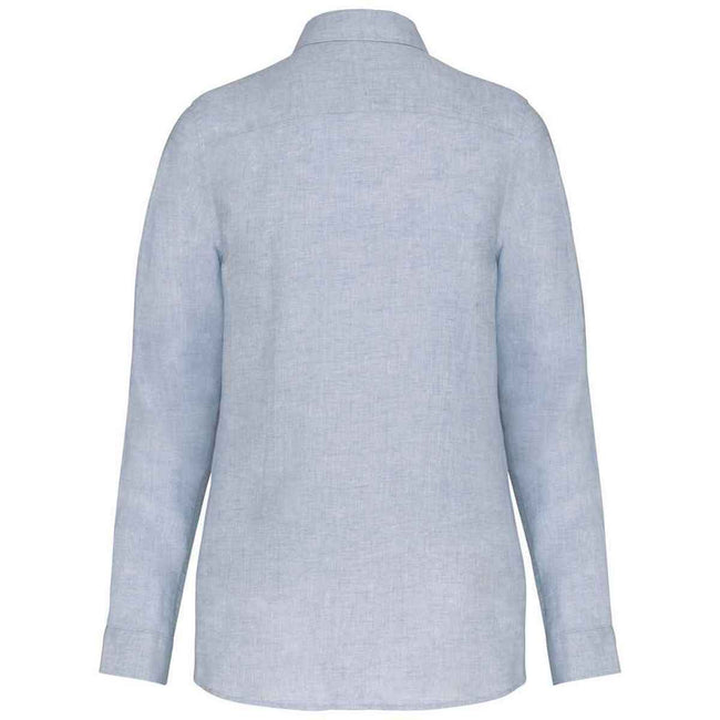 Linen Blue - Back - Spasso Womens-Ladies Linen Long-Sleeved Shirt