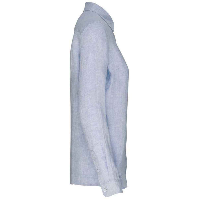 Linen Blue - Side - Spasso Womens-Ladies Linen Long-Sleeved Shirt