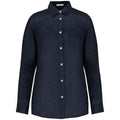 Navy - Front - Spasso Womens-Ladies Linen Long-Sleeved Shirt