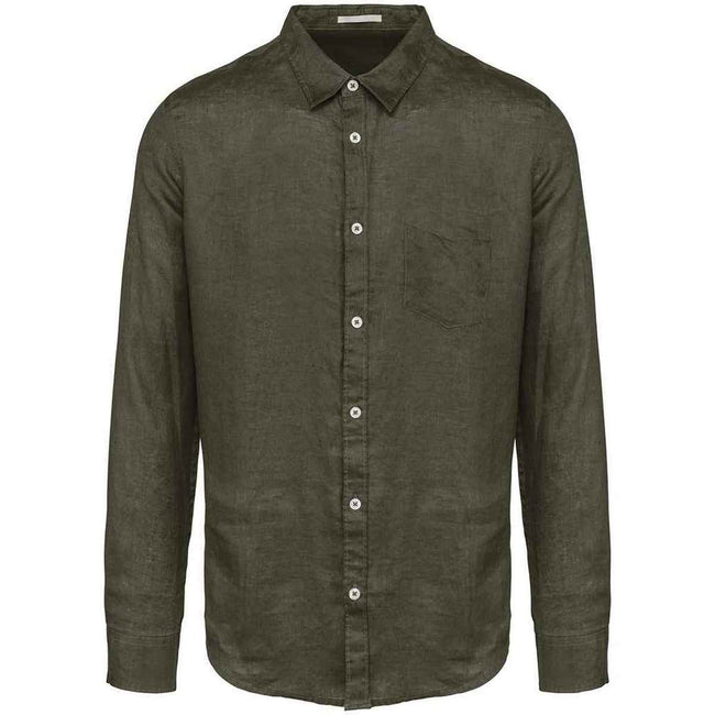 Organic Khaki - Front - Spasso Mens Linen Long-Sleeved Shirt