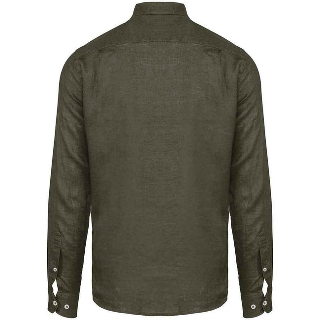 Organic Khaki - Back - Spasso Mens Linen Long-Sleeved Shirt
