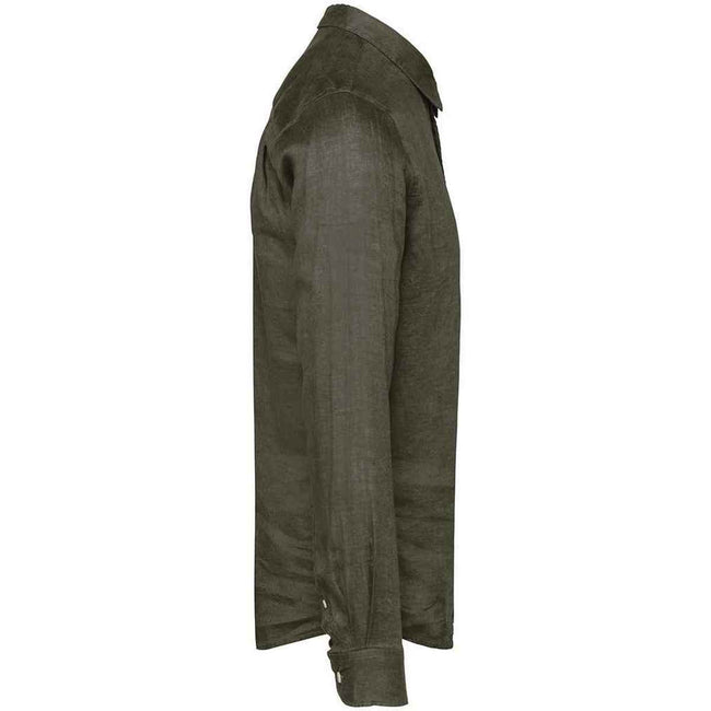 Organic Khaki - Side - Spasso Mens Linen Long-Sleeved Shirt