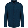 Peacock Blue - Front - Spasso Mens Linen Long-Sleeved Shirt