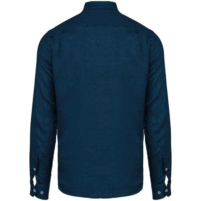 Peacock Blue - Back - Spasso Mens Linen Long-Sleeved Shirt