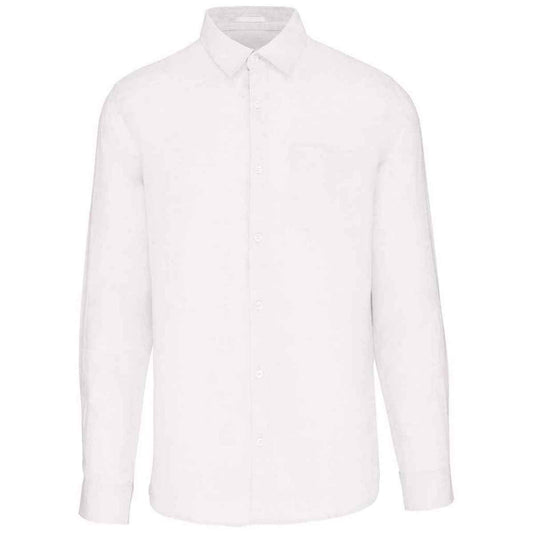 White - Front - Spasso Mens Linen Long-Sleeved Shirt