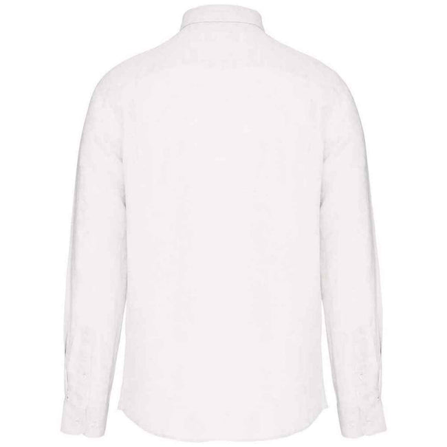 White - Back - Spasso Mens Linen Long-Sleeved Shirt