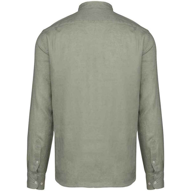 Almond Green - Back - Spasso Mens Linen Long-Sleeved Shirt