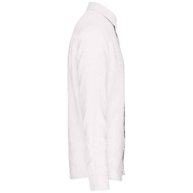 White - Side - Spasso Mens Linen Long-Sleeved Shirt