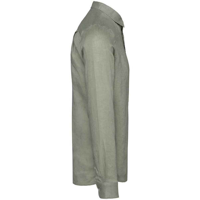 Almond Green - Side - Spasso Mens Linen Long-Sleeved Shirt