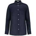 Navy - Front - Spasso Mens Linen Long-Sleeved Shirt