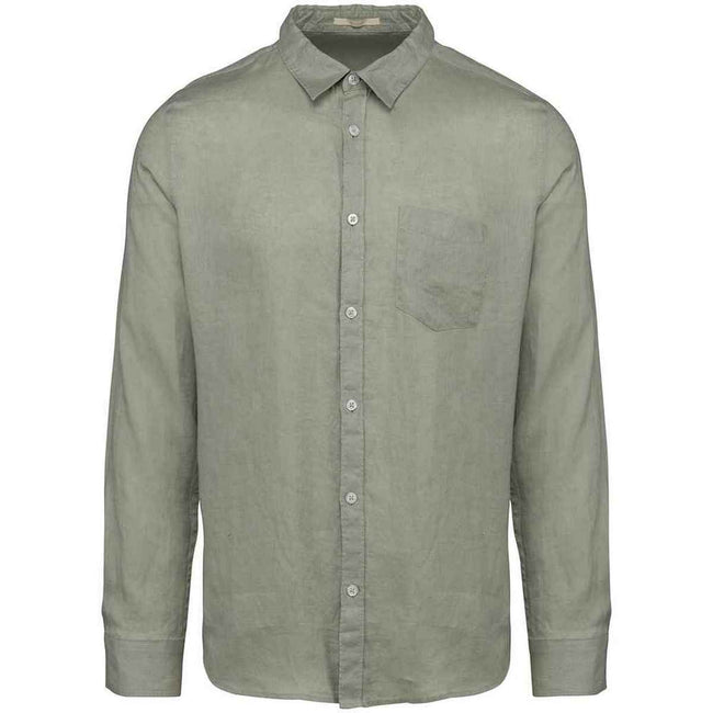 Almond Green - Front - Spasso Mens Linen Long-Sleeved Shirt