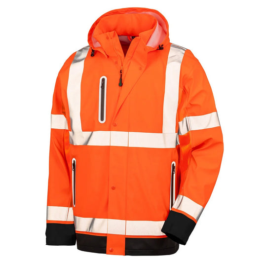 Fluorescent Orange-Black - Front - Result Genuine Recycled Mens Prism Hi-Vis Heavy Duty Hooded Jacket