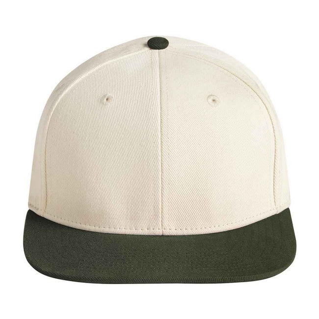 Natural-Dark Olive - Front - Beechfield Contrast Flat Peak Baseball Cap