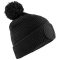 Black - Front - Beechfield Mens Patch Beanie