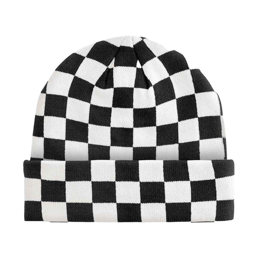Black-Soft White - Front - Beechfield Unisex Adult Checkerboard Beanie