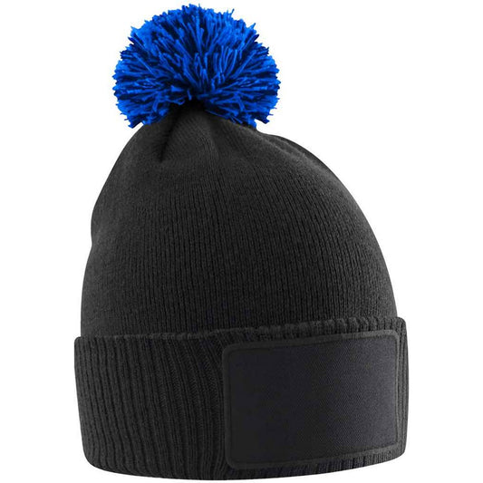 Black-Bright Royal - Front - Beechfield Childrens-Kids Snowstar Patch Beanie