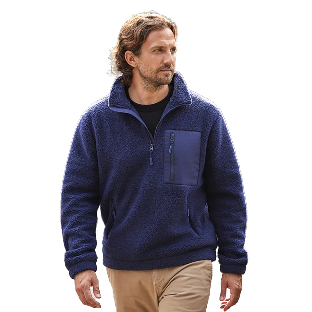 Navy - Pack Shot - Ravine Unisex Adult Borg Quarter Zip Fleece Jacket