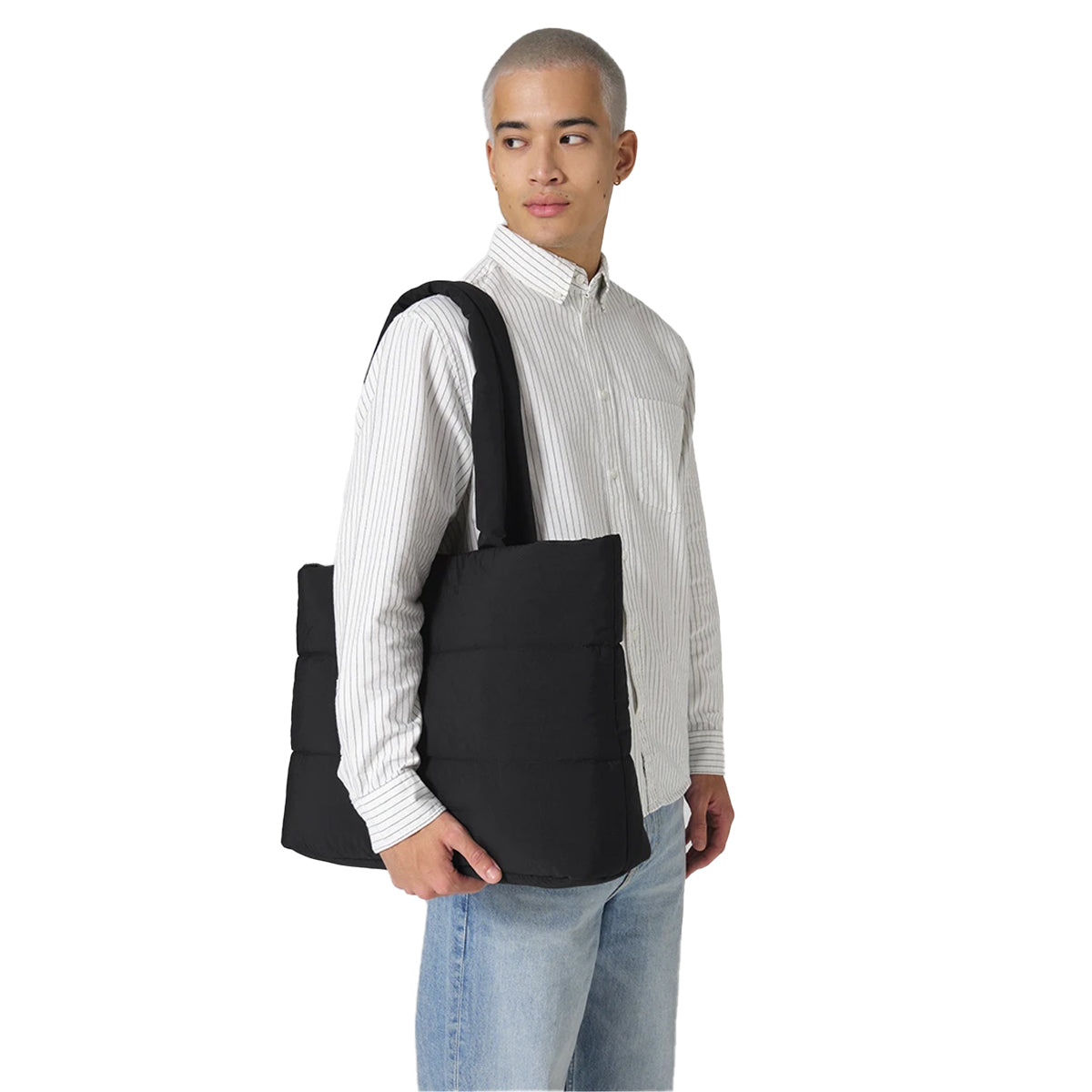 Black - Side - Bagbase Plain Quilted Tote Bag