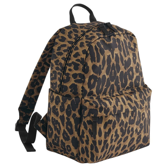 Black-Brown - Front - Bagbase Leopard Print Mini Backpack