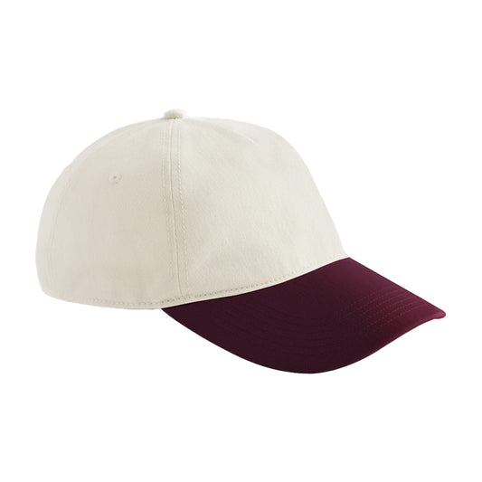 Natural-Burgundy - Front - Beechfield Leisure Contrast Peak Baseball Cap