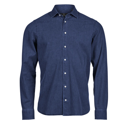 Blue Denim - Front - Tee Jays Mens Denim Long-Sleeved Shirt