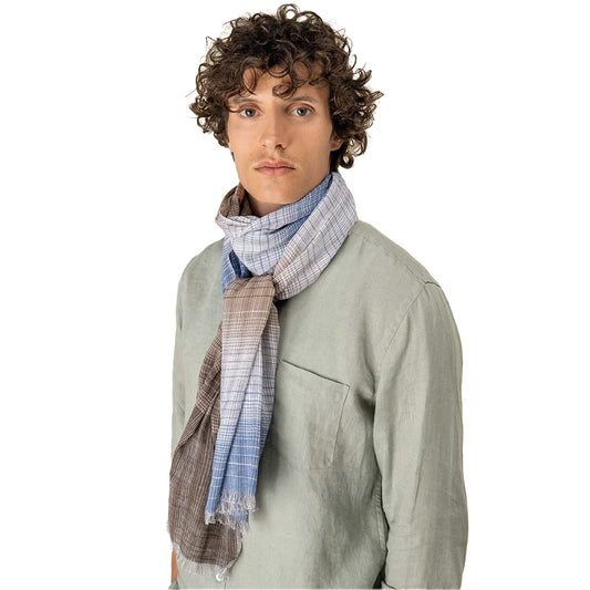 Blue-Brown-Grey - Front - Spasso Double Stripe Scarf