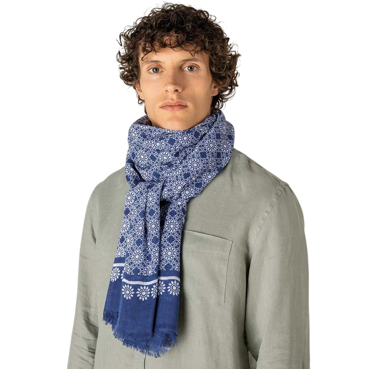 Blue - Back - Spasso Floral Mosaic Scarf