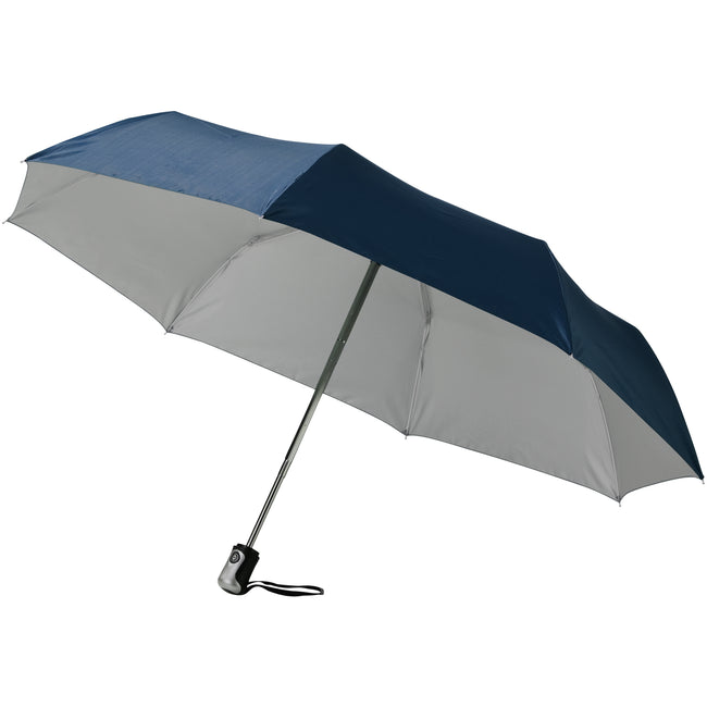 Navy-Silver - Front - Bullet 21.5in Alex 3-Section Auto Open And Close Umbrella (Pack Of 2)