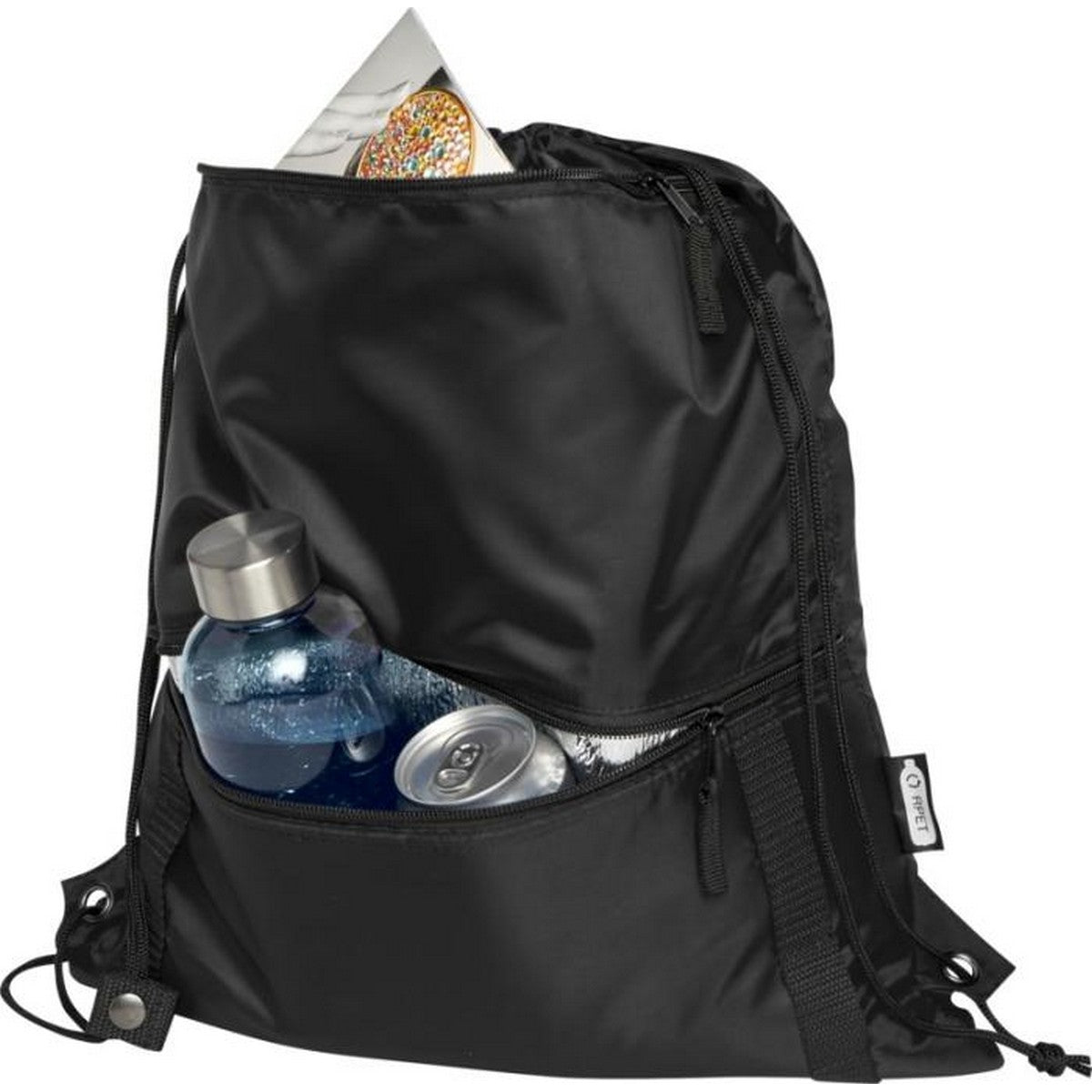 Solid Black - Close up - Bullet Adventure Recycled Insulated Drawstring Bag
