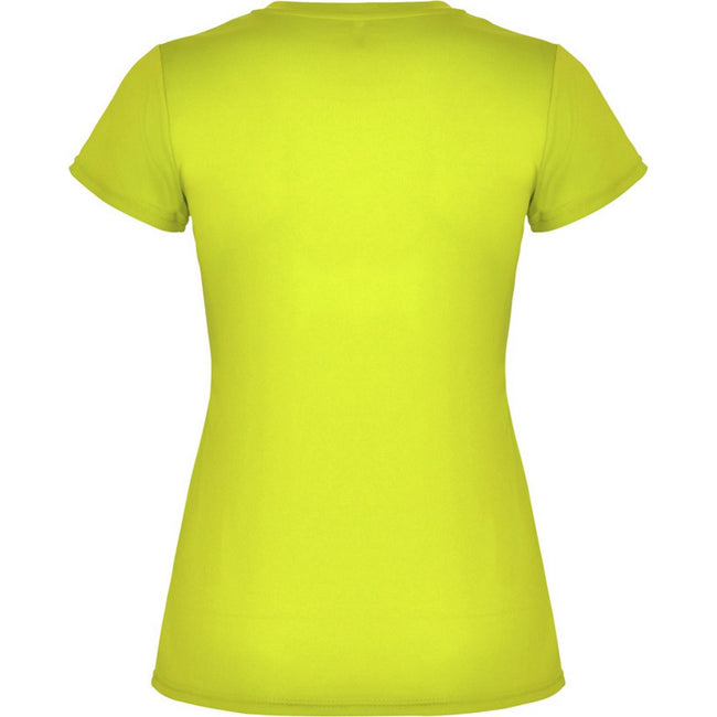 Fluorescent Yellow - Back - Roly Womens-Ladies Montecarlo Short-Sleeved Sports T-Shirt
