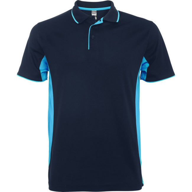 Navy Blue-Sky Blue - Front - Roly Unisex Adult Montmelo Short-Sleeved Sports Polo Shirt