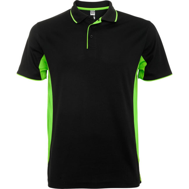 Solid Black-Lime - Front - Roly Unisex Adult Montmelo Short-Sleeved Sports Polo Shirt