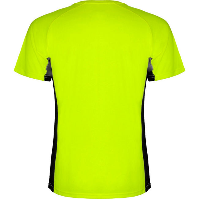 Fluorescent Green-Dark Lead - Back - Roly Mens Shanghai Short-Sleeved Sports T-Shirt