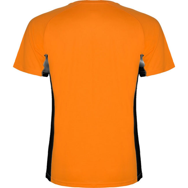 Fluorescent Orange-Solid Black - Back - Roly Mens Shanghai Short-Sleeved Sports T-Shirt