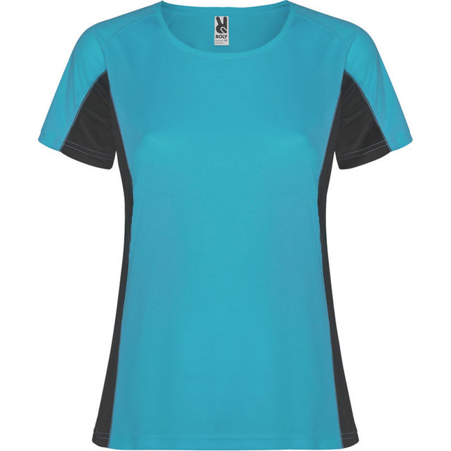 Turquoise-Dark Lead - Front - Roly Womens-Ladies Shanghai Short-Sleeved Sports T-Shirt