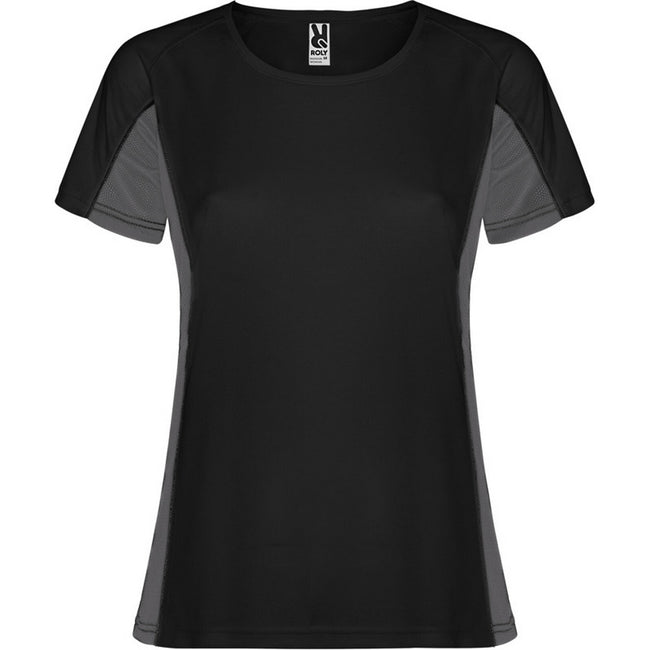 Solid Black-Dark Lead - Front - Roly Womens-Ladies Shanghai Short-Sleeved Sports T-Shirt