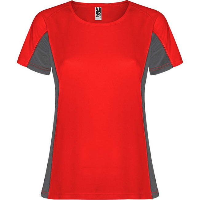 Red-Dark Lead - Front - Roly Womens-Ladies Shanghai Short-Sleeved Sports T-Shirt