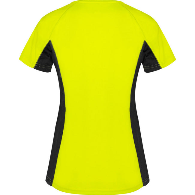 Fluro Yellow-Solid Black - Back - Roly Womens-Ladies Shanghai Short-Sleeved Sports T-Shirt