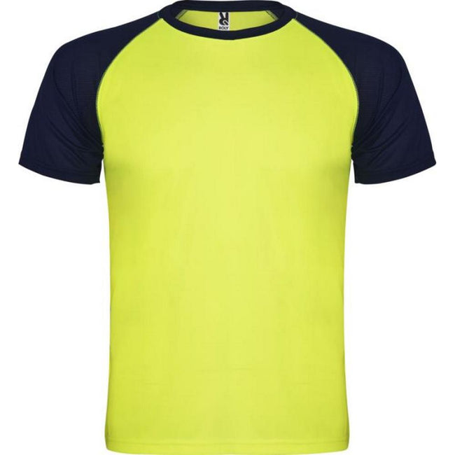Fluro Yellow-Navy Blue - Front - Roly Unisex Adult Indianapolis Short-Sleeved Sports T-Shirt