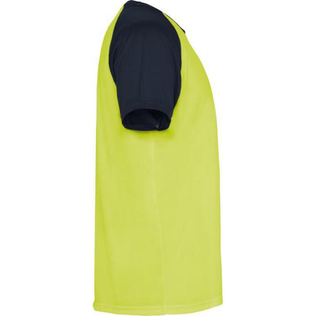 Fluro Yellow-Navy Blue - Side - Roly Unisex Adult Indianapolis Short-Sleeved Sports T-Shirt