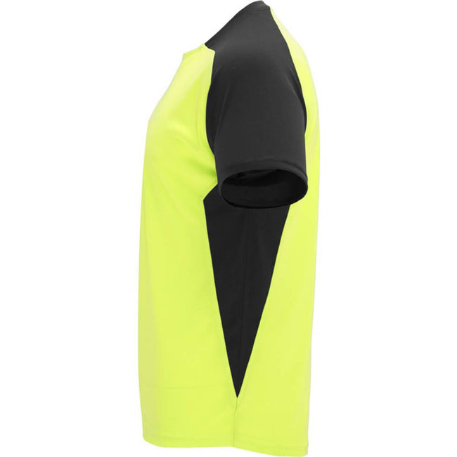 Fluorescent Yellow-Solid Black - Lifestyle - Roly Childrens-Kids Bugatti Short-Sleeved Sports T-Shirt