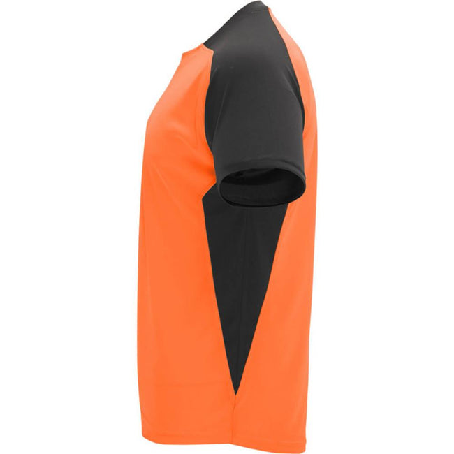 Fluorescent Orange-Solid Black - Side - Roly Childrens-Kids Bugatti Short-Sleeved Sports T-Shirt