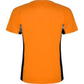 Fluro Orange-Solid Black - Back - Roly Childrens-Kids Shanghai Short-Sleeved Sports T-Shirt