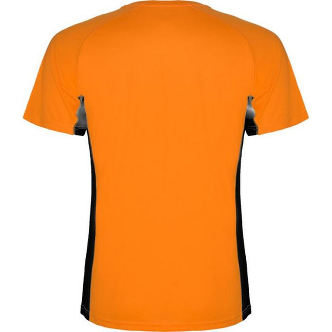 Fluro Orange-Solid Black - Back - Roly Childrens-Kids Shanghai Short-Sleeved Sports T-Shirt