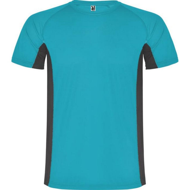 Turquoise-Dark Lead - Front - Roly Childrens-Kids Shanghai Short-Sleeved Sports T-Shirt
