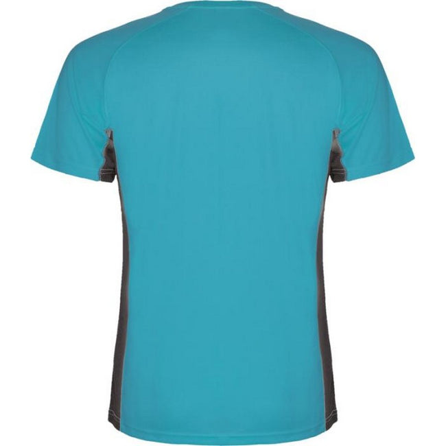 Turquoise-Dark Lead - Back - Roly Childrens-Kids Shanghai Short-Sleeved Sports T-Shirt