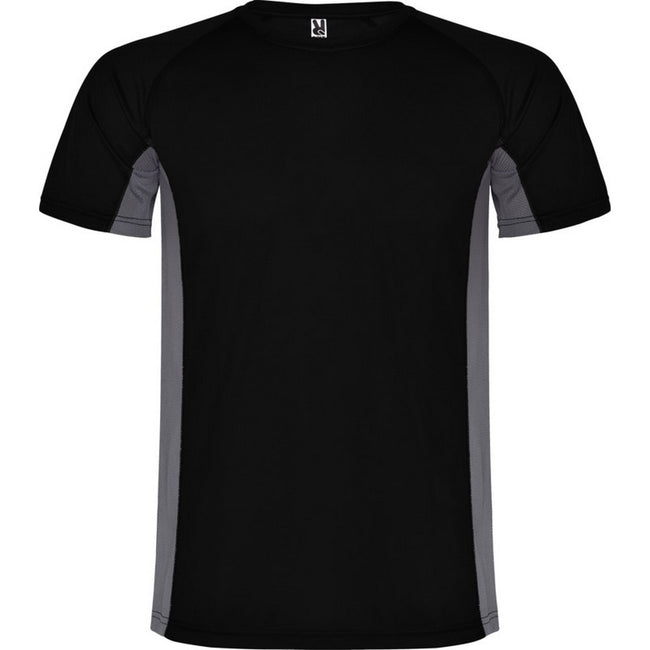 Solid Black-Dark Lead - Front - Roly Childrens-Kids Shanghai Short-Sleeved Sports T-Shirt