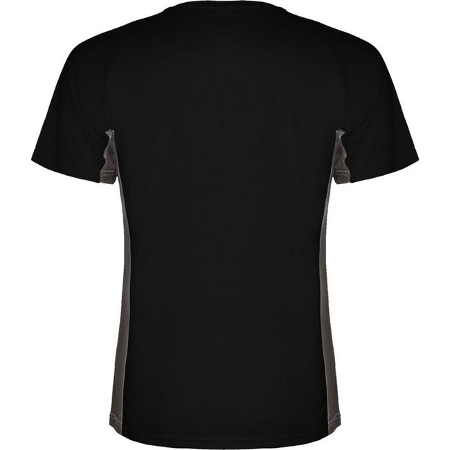 Solid Black-Dark Lead - Back - Roly Childrens-Kids Shanghai Short-Sleeved Sports T-Shirt