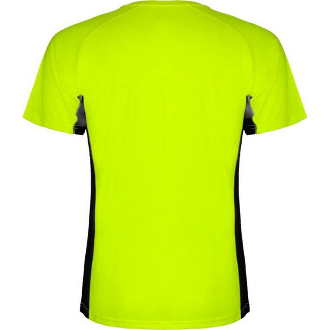 Fluro Green-Solid Black - Back - Roly Childrens-Kids Shanghai Short-Sleeved Sports T-Shirt