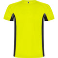 Fluro Yellow-Solid Black - Front - Roly Childrens-Kids Shanghai Short-Sleeved Sports T-Shirt